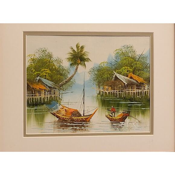 Stunning Chinese Junk Boats In River Near Village By Jahnka (Original Painting) - Picture 4 of 16